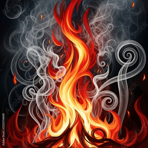 Vivid Abstract Flame Rising with Swirling Smoke on Dark Background