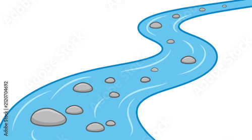 Foto Cartoon blue river with grey stones flowing in a winding path illustration Vecto
