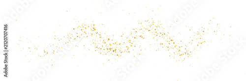 An elegant golden shimmering wave of sparkling glitter particles creating a sophisticated abstract motion on a clean white