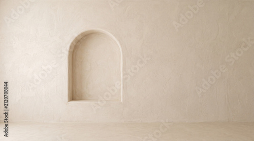 Ivory Plaster Wall with Minimal Arched Niche and Empty Space