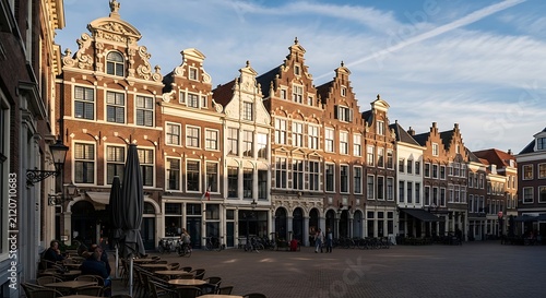 Historic Dutch Gabled Buildings Lining Quiet European Town Square