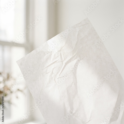 Close up of a white tissue paper with soft background.