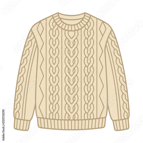 Cozy Scandinavian Hygge Fashion Concept Elegant Beige Woolen Pullover Vector Illustration