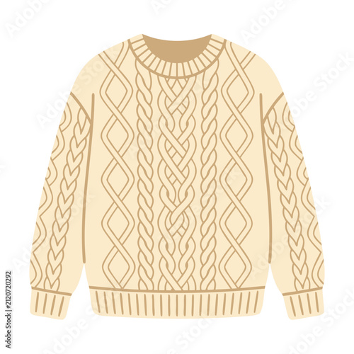 Cozy Hygge Lifestyle Concept Cream Cable Knit Pullover Cold Weather Wardrobe Graphic