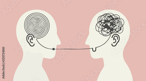 Foto Communication concept: clear thought processing vs. tangled ideas