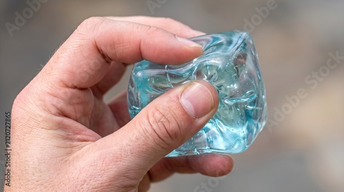 hand crushing blue squishy cube