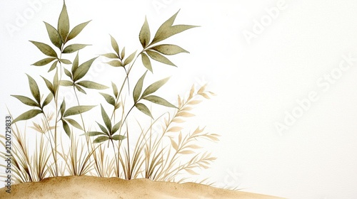 Elegant watercolor leaves with gentle earth tones against a clean white background for serene design elements