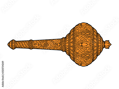 Foto Orange gada mace with traditional floral line art patterns