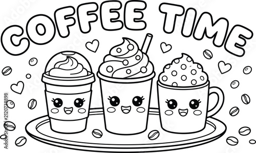 Photography Coffee-Time Cute Cups Coloring Page