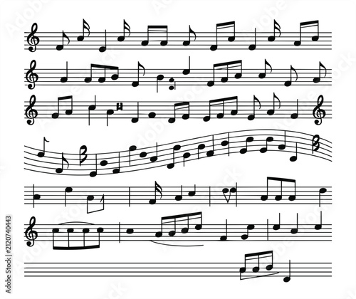 Musical notes on staff stave sheet background vector illustration featuring clef symbols and melody lines
