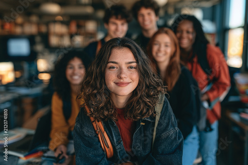 Diverse College Students Studying in Modern Classroom