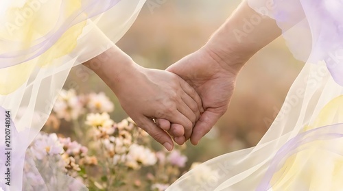 Close up of two hands holding with soft background.