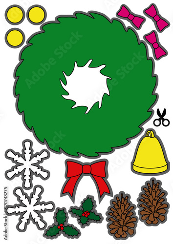 Printable Christmas Wreath Craft Kit Template for Kids