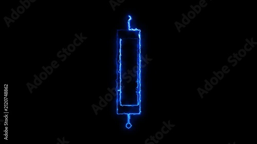 Glowing blue neon syringe icon on dark background