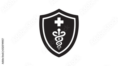 Medical caduceus shield symbol for healthcare and insurance branding.