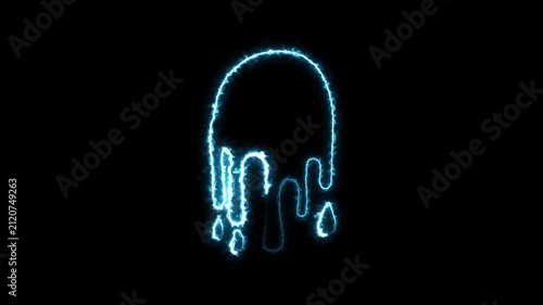 Glowing blue neon liquid drip shape on black background