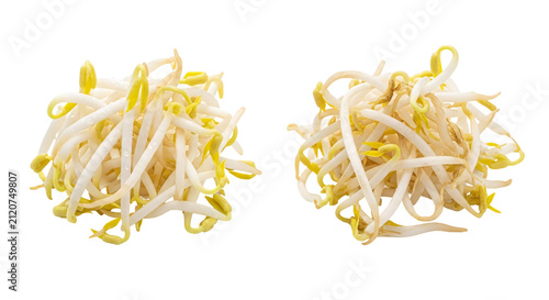 Fresh mung bean sprouts isolated on white background.