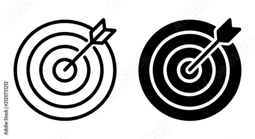 Target and Arrow Icons, Bullseye Goal Achievement, Business Strategy Success, Vector Art Collection