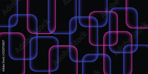 Abstract Neon Pink and Blue Geometric Background with Overlapping Rounded Rectangles on Black