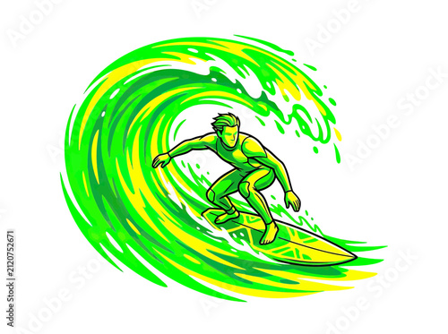 Photography Surfer Riding Green Neon Wave