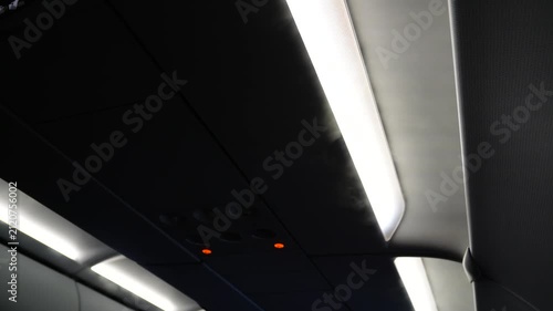 strong cold wind and fog from air conditioner of an airplane because of hot weather