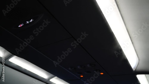 strong cold wind and fog from air conditioner of an airplane because of hot weather