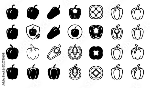 Bell Pepper Vector Icon Pack in Colored and Outline Styles