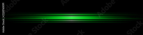 Glowing green light streak on black background, futuristic neon laser beam vector, horizontal luminous speed lines for cinematic motion effects