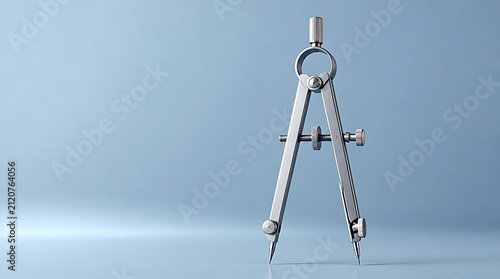 A metallic drafting compass used for geometry and technical drawing.