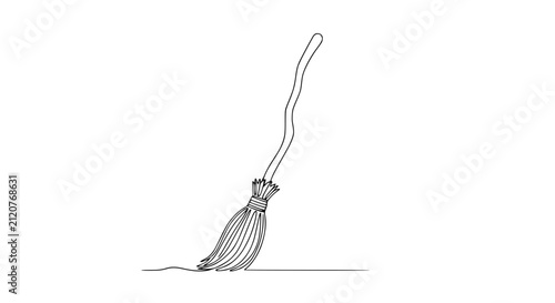 Foto Minimalist single line drawing of a witch's broomstick on a white background
