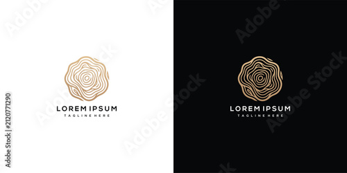 Abstract Golden Organic Logo Design with Rose Petal or Tree Ring Motif on Light and Dark Backgrounds