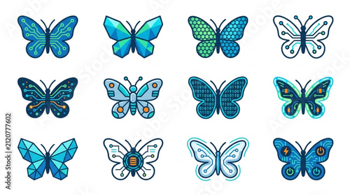 Colorful Butterfly Collection in Various Blue Shades.