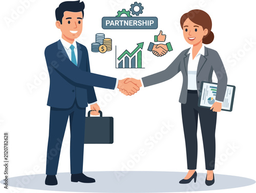 Business partners shake hands to seal a professional deal while holding a corporate document.