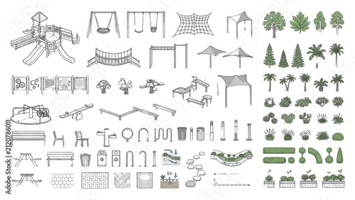 Landscape Architecture CAD Blocks Isometric View Technical Park Elements Collection