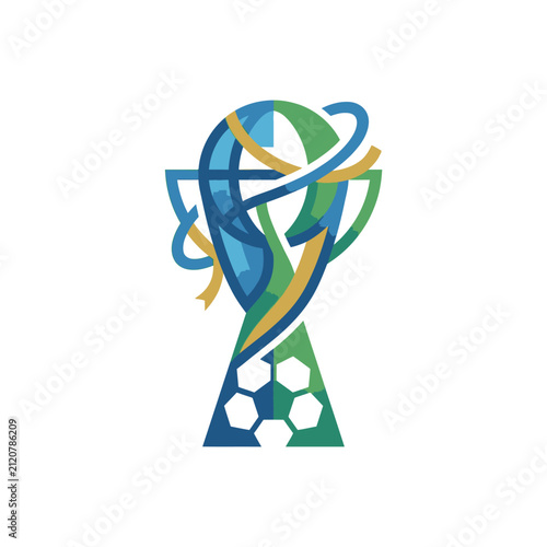 Creative abstract soccer trophy award with ball base.