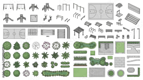 Landscape Architecture CAD Blocks Top View Technical Plan Vector Symbols Collection