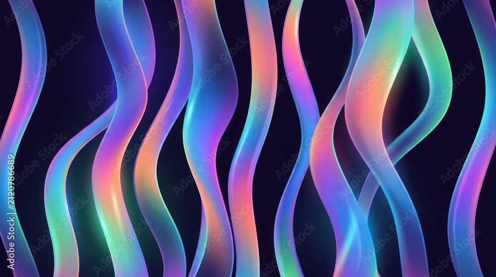 Fototapeta premium Abstract 3D Iridescent Wavy Ribbons on Dark Background