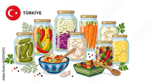 Turkish Pickled Vegetable Collection with Traditional Preserved Foods
