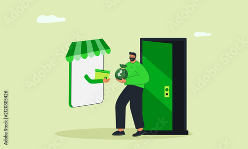 customer paying cash to a package delivery