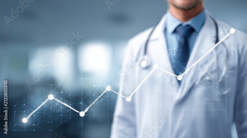 Fototapeta kuchenna Doctor Analyzing Data with Graphs and Medical Insights in Background