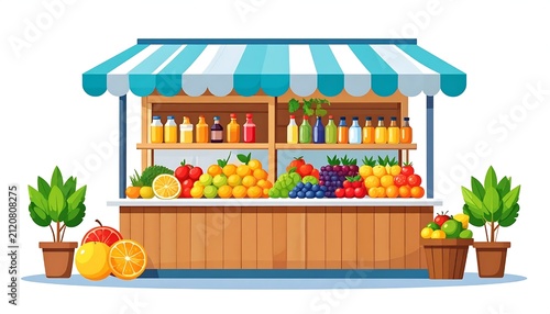 Colorful wooden fruit stand with fresh produce outdoors.