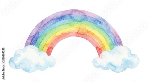 Illustration of a colorful rainbow painted in watercolor style