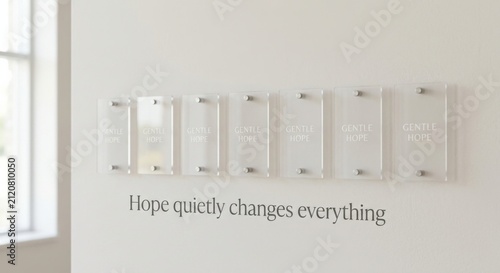 Clear Acrylic Plaques Displaying Inspirational Words Mounted on a Wall Beneath a Profound Quote