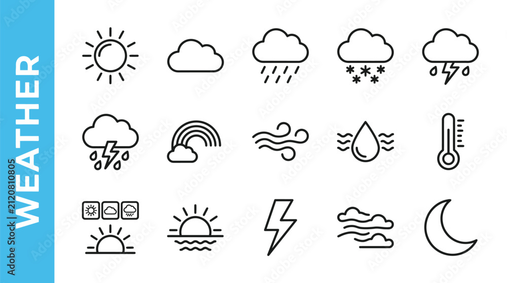 Obraz premium Weather icons depict climate patterns.