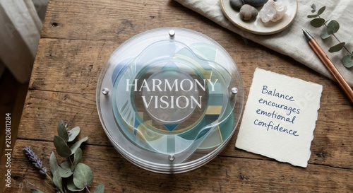 Harmony Vision Acrylic Layers Display on Wood Table