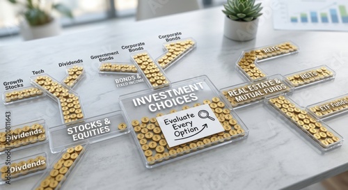 Investment Choices Illustrated with Gold Coins and Financial Options