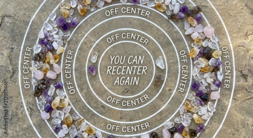 Inspirational Quote 'You Can Recenter Again' Surrounded by Healing Crystals