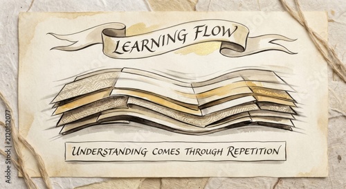 Learning Flow concept with layered text and banner illustration