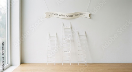 Three Transparent Paper Ladders Arranged for Strength and Tenderness Message