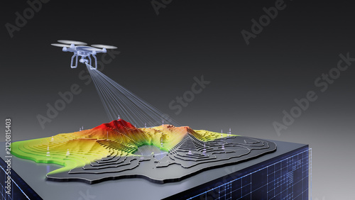 Quadcopter drone photogrammetry survey, digital terrain heat map scanning